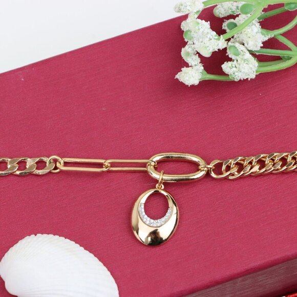 Chunky Rose Gold Chain Bracelet with Dangle Charm Accent, XPBL0722 - Picture 5 of 12